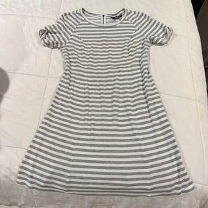 Gray and white striped comfortable maternity dress